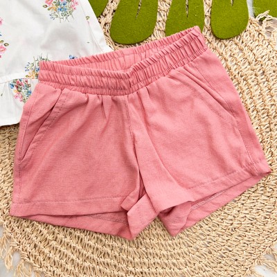 Conj. Batinha Buquê de Flores Coloridas e Short - Off White e Rose